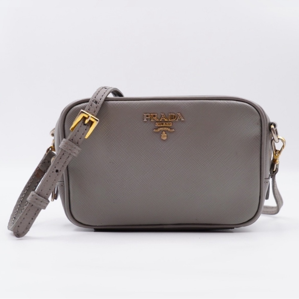 Prada Saffiano Mini Crossbody Bag with Gold Accents